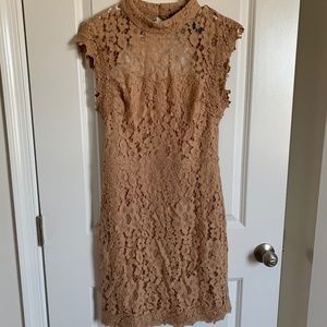 Hot Miami Styles Tan Lace Open Back Dress